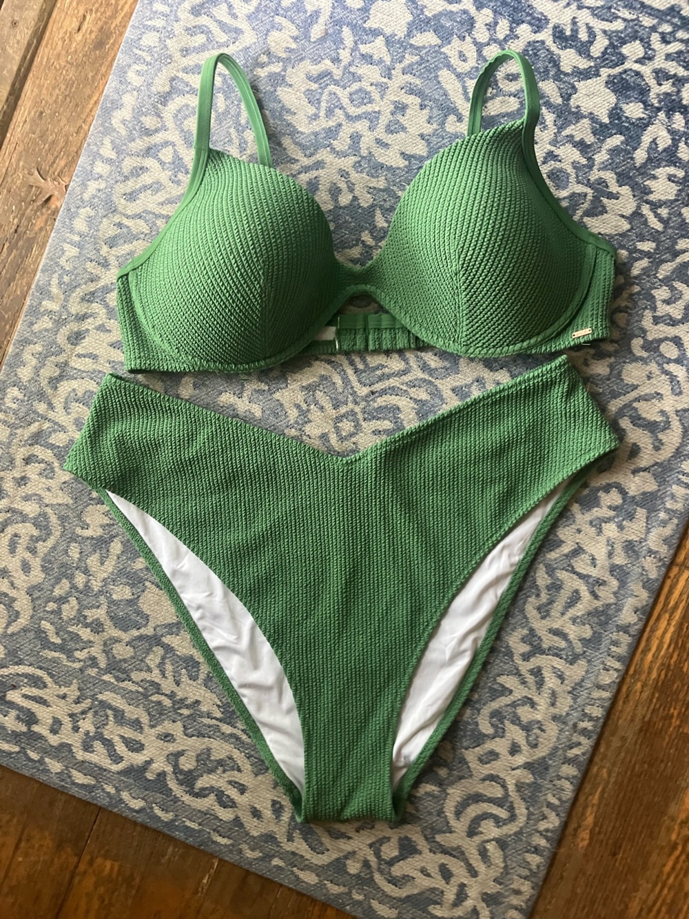 PINK Victoria's Secret Green Textured Bikini Set